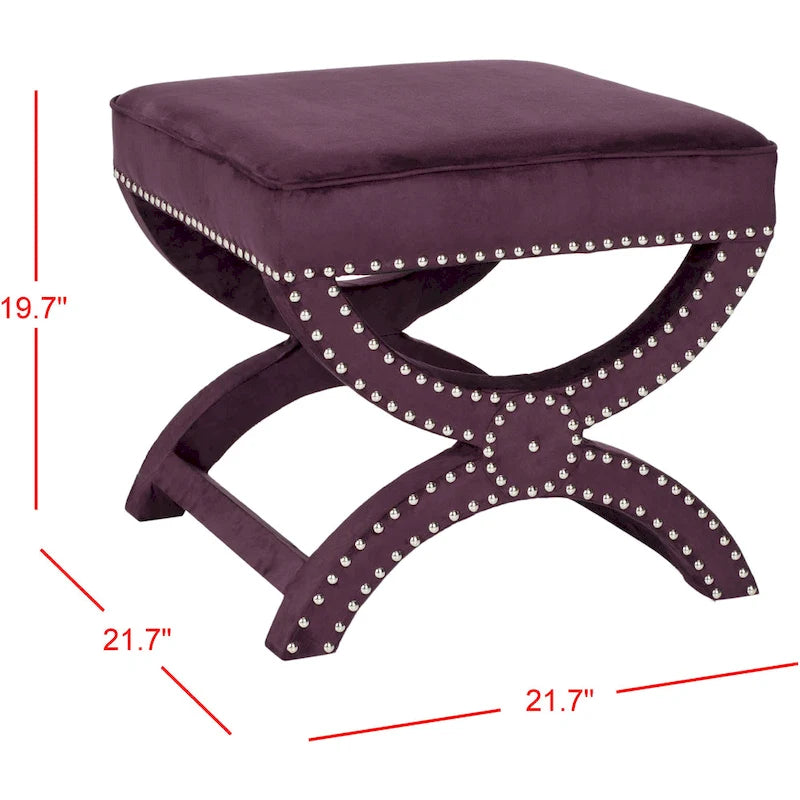 Banc ottoman à piétement en X – Rembourré en lin | Détails cloutés | 1 place | 7 coloris