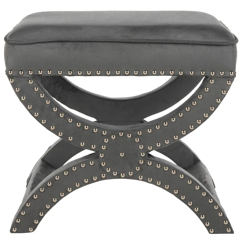 Banc ottoman à piétement en X – Rembourré en lin | Détails cloutés | 1 place | 7 coloris