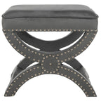 Banc ottoman à piétement en X – Rembourré en lin | Détails cloutés | 1 place | 7 coloris