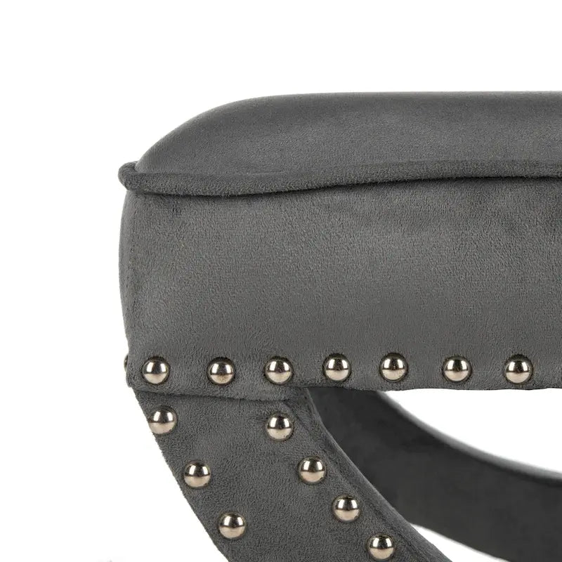 Banc ottoman à piétement en X – Rembourré en lin | Détails cloutés | 1 place | 7 coloris