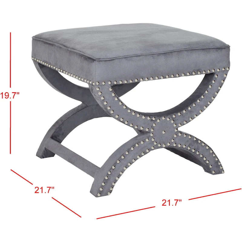 Banc ottoman à piétement en X – Rembourré en lin | Détails cloutés | 1 place | 7 coloris