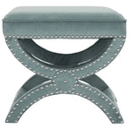 Banc ottoman à piétement en X – Rembourré en lin | Détails cloutés | 1 place | 7 coloris
