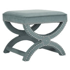 Banc ottoman à piétement en X – Rembourré en lin | Détails cloutés | 1 place | 7 coloris