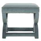 Banc ottoman à piétement en X – Rembourré en lin | Détails cloutés | 1 place | 7 coloris