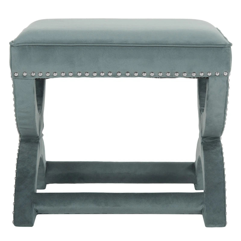 Banc ottoman à piétement en X – Rembourré en lin | Détails cloutés | 1 place | 7 coloris