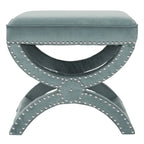Banc ottoman à piétement en X – Rembourré en lin | Détails cloutés | 1 place | 7 coloris