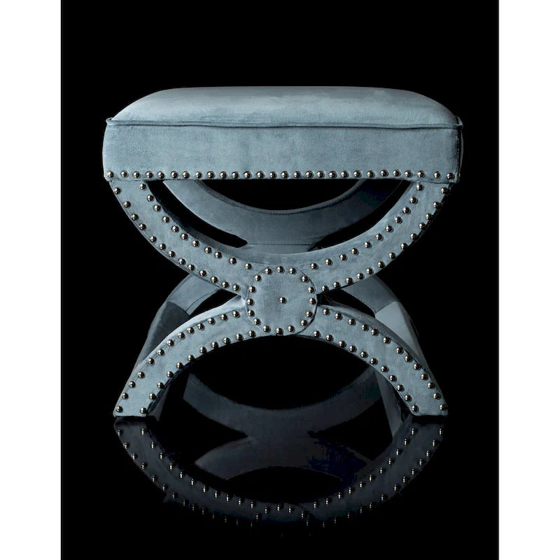 Banc ottoman à piétement en X – Rembourré en lin | Détails cloutés | 1 place | 7 coloris