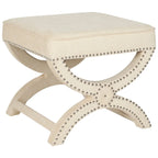 Banc ottoman à piétement en X – Rembourré en lin | Détails cloutés | 1 place | 7 coloris