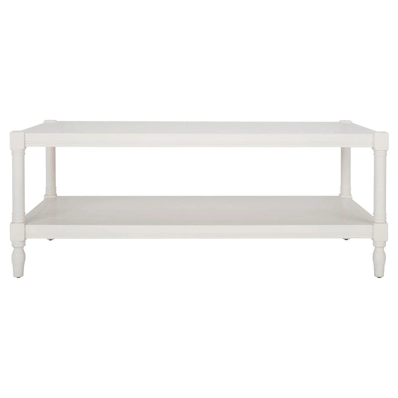 Table basse en pin blanc à pieds fuseau avec étagère inférieure