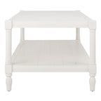 Table basse en pin blanc à pieds fuseau avec étagère inférieure