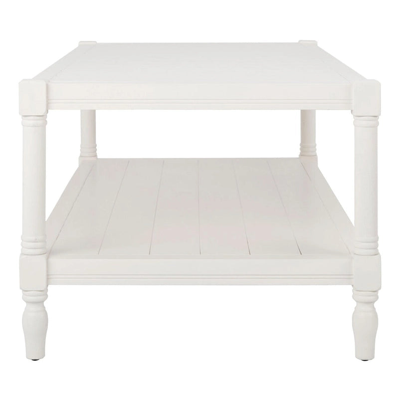 Table basse en pin blanc à pieds fuseau avec étagère inférieure