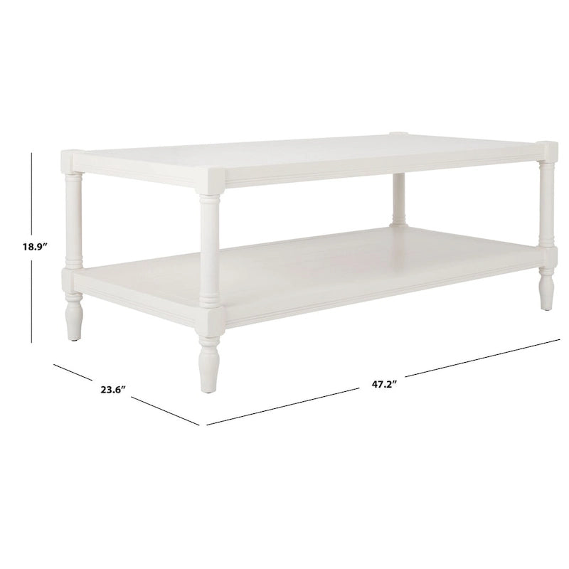Table basse en pin blanc à pieds fuseau avec étagère inférieure