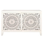 Meuble TV 2 portes 2 étagères en bois de manguier blanchi, 42"L x 15"P x 26"H