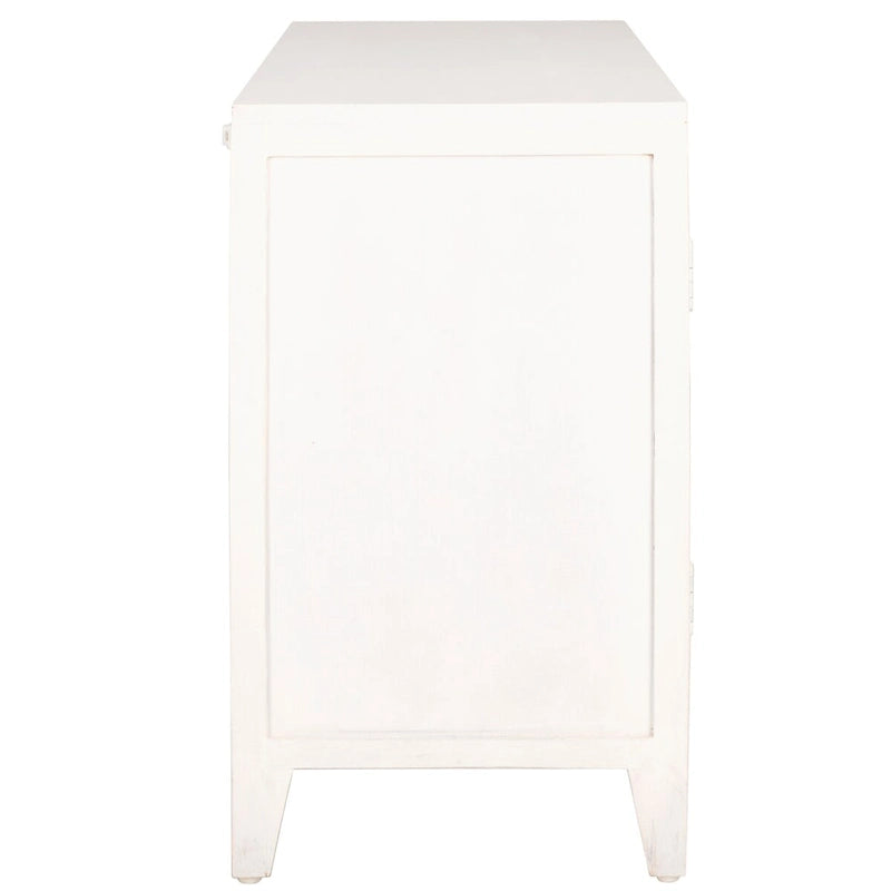 Meuble TV 2 portes 2 étagères en bois de manguier blanchi, 42"L x 15"P x 26"H