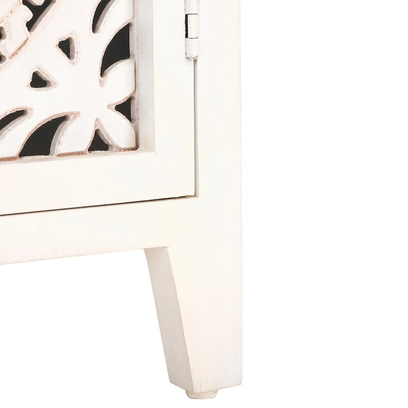 Meuble TV 2 portes 2 étagères en bois de manguier blanchi, 42"L x 15"P x 26"H