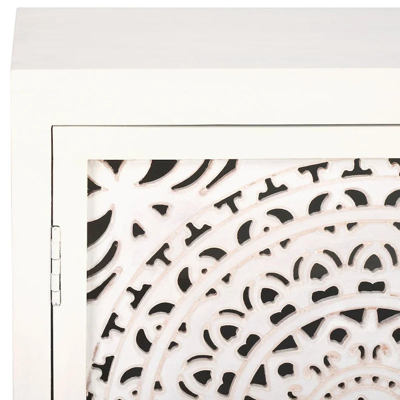 Meuble TV 2 portes 2 étagères en bois de manguier blanchi, 42"L x 15"P x 26"H