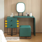 Coiffeuse en similicuir avec tabouret et miroir LED – Vert / Gris / Blanc, 1 personne