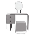 Coiffeuse en similicuir avec tabouret et miroir LED – Vert / Gris / Blanc, 1 personne