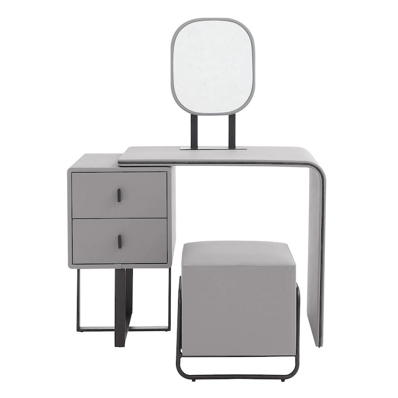 Coiffeuse en similicuir avec tabouret et miroir LED – Vert / Gris / Blanc, 1 personne