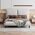 Lit plateforme capitonné beige/gris avec deux têtes de lit, pour 2 personnes