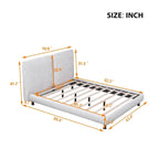 Lit plateforme capitonné beige/gris avec deux têtes de lit, pour 2 personnes