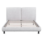 Lit plateforme capitonné beige/gris avec deux têtes de lit, pour 2 personnes