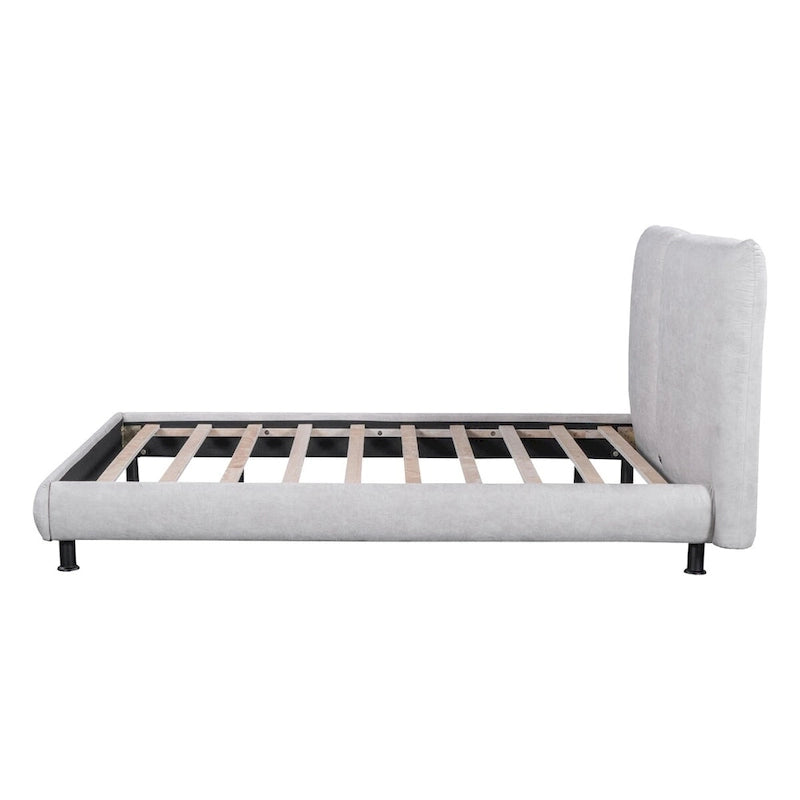 Lit plateforme capitonné beige/gris avec deux têtes de lit, pour 2 personnes