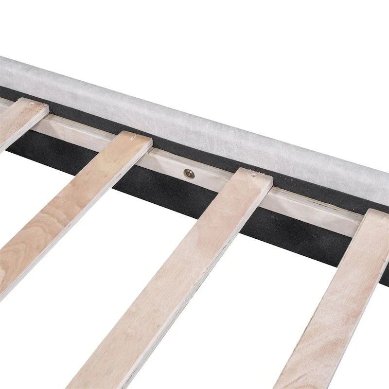 Lit plateforme capitonné beige/gris avec deux têtes de lit, pour 2 personnes