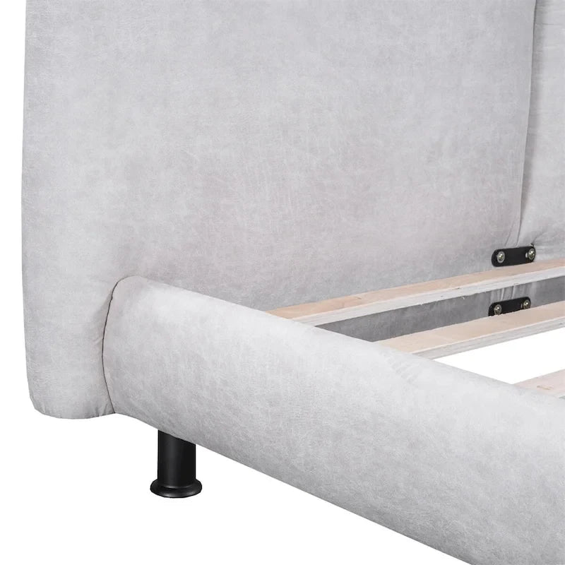 Lit plateforme capitonné beige/gris avec deux têtes de lit, pour 2 personnes