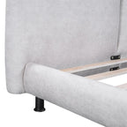 Lit plateforme capitonné beige/gris avec deux têtes de lit, pour 2 personnes