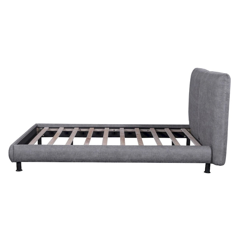 Lit plateforme capitonné beige/gris avec deux têtes de lit, pour 2 personnes
