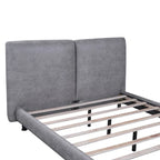 Lit plateforme capitonné beige/gris avec deux têtes de lit, pour 2 personnes