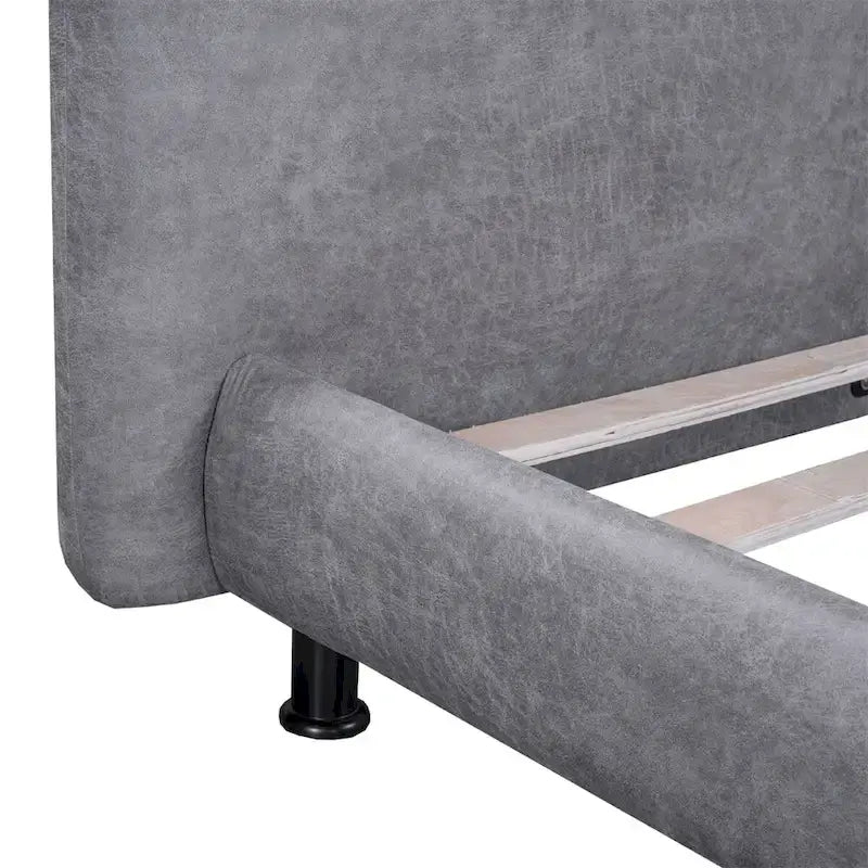 Lit plateforme capitonné beige/gris avec deux têtes de lit, pour 2 personnes