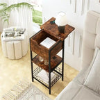 Table d'appoint carrée à 2 niveaux avec station de charge USB – Noir / Marron, Simple