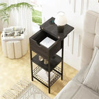Table d'appoint carrée à 2 niveaux avec station de charge USB – Noir / Marron, Simple