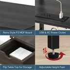 Table d'appoint carrée à 2 niveaux avec station de charge USB – Noir / Marron, Simple