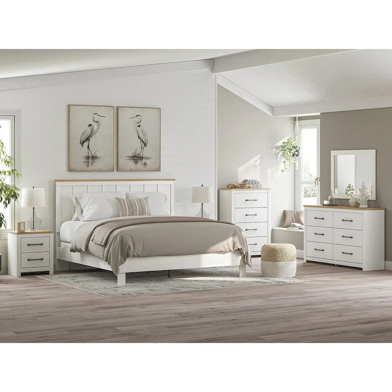 Tête de lit à panneaux bicolores blanc et marron – Grand lit / Très grand lit / Lit double