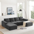 Canapé d'angle modulaire en U gris foncé / beige / bleu marine, chenille, 4 à 6 places