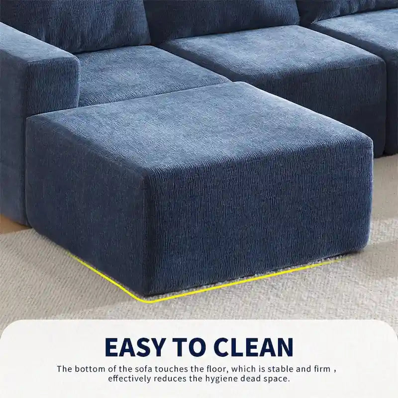 Canapé d'angle modulaire en U gris foncé / beige / bleu marine, chenille, 4 à 6 places