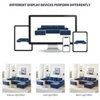 Canapé d'angle modulaire en U gris foncé / beige / bleu marine, chenille, 4 à 6 places