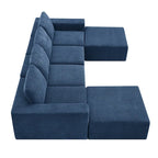 Canapé d'angle modulaire en U gris foncé / beige / bleu marine, chenille, 4 à 6 places