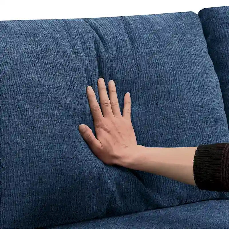Canapé d'angle modulaire en U gris foncé / beige / bleu marine, chenille, 4 à 6 places