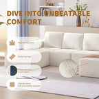 Canapé d'angle modulaire en U gris foncé / beige / bleu marine, chenille, 4 à 6 places