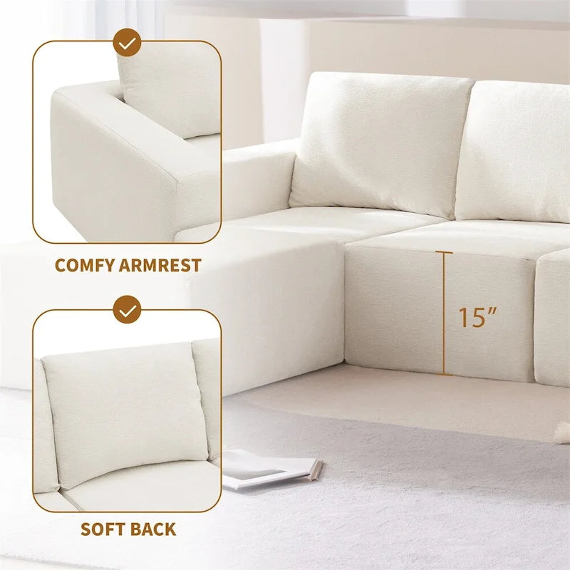 Canapé d'angle modulaire en U gris foncé / beige / bleu marine, chenille, 4 à 6 places