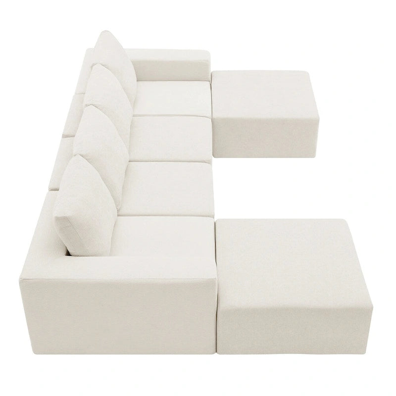 Canapé d'angle modulaire en U gris foncé / beige / bleu marine, chenille, 4 à 6 places