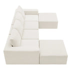 Canapé d'angle modulaire en U gris foncé / beige / bleu marine, chenille, 4 à 6 places