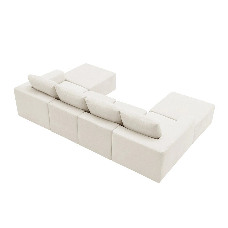 Canapé d'angle modulaire en U gris foncé / beige / bleu marine, chenille, 4 à 6 places