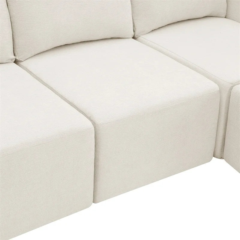 Canapé d'angle modulaire en U gris foncé / beige / bleu marine, chenille, 4 à 6 places
