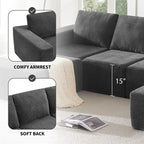 Canapé d'angle modulaire en U gris foncé / beige / bleu marine, chenille, 4 à 6 places