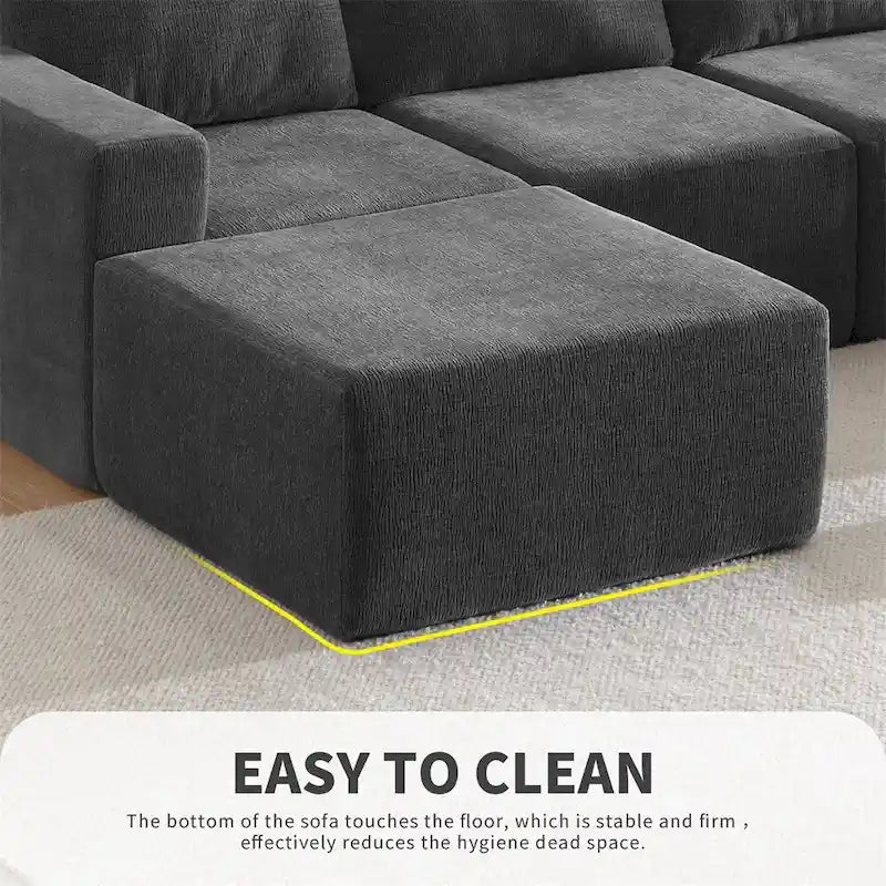 Canapé d'angle modulaire en U gris foncé / beige / bleu marine, chenille, 4 à 6 places